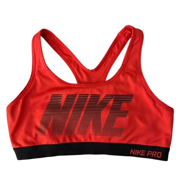 Nike Pro Dri-FIT Sports Bra Womens Large Red Black Graphic Racerback Activewear - Picture 7 of 10